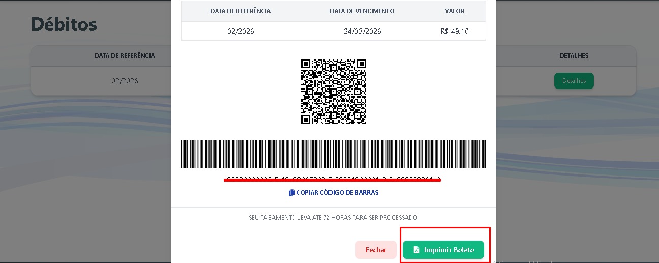 Visualizacao da conta para impressao